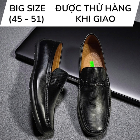Giày Lười Da Big Size Nam - Da Thật, Có Size Lớn (45 46 47 48 49 50) - Đen - GLDB.03B