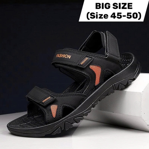 Giày Sandal Big Size Nam 2 Quai Ngang có size (45 46 47 48 49 50) - ĐEN - 44UP.SD.06B