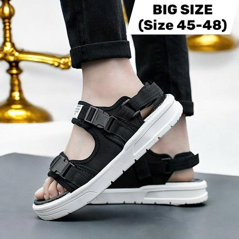 Giày Sandal Big Size Nam 2 Quai Ngang 45 46 47 48 - ĐEN ĐẾ TRẮNG - 44UP.SD.05B