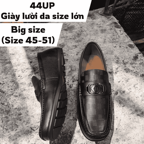 Giày Lười Da Big Size Nam - Da Thật, Có Size Lớn (45 46 47 48 49 50 51) - Đen - GLDB.04B