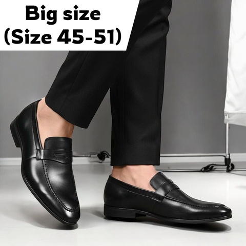 Giày Tây Xỏ Nam Big Size - Da Thật, Giày Lười Nam (45 46 47 48 49 50 51) - Đen - GTXDB.02B