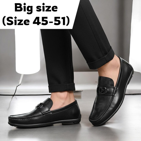 Giày Lười Nam Big Size - Da Thật, Giày Mọi Nam (45 46 47 48 49 50 51) - Đen - GLDB.04B