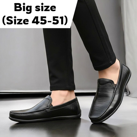 Giày Lười Nam Big Size - Da Thật, Giày Mọi Nam (45 46 47 48 49 50 51) - Đen - GLDB.02B
