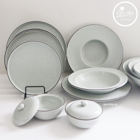 Set chén bát Men tiêu ghi xanh đá
