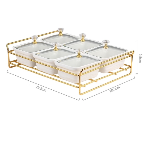 Khay mứt 6 hũ khung thép xanh-trắng