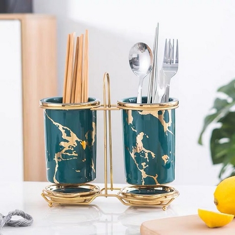 Set ống đũa đôi vân đá khung thép vàng