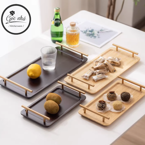 Khay Gỗ Tay Cầm Inox