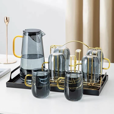 Set Bình Thủy Tinh Xám Khói Cao Cấp