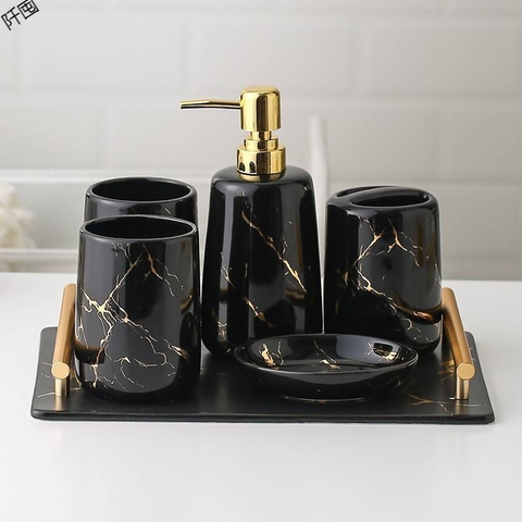 Set nhà tắm vân đá Marble đen