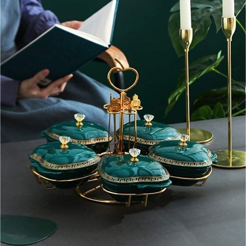 Khay mứt quả táo khung vàng