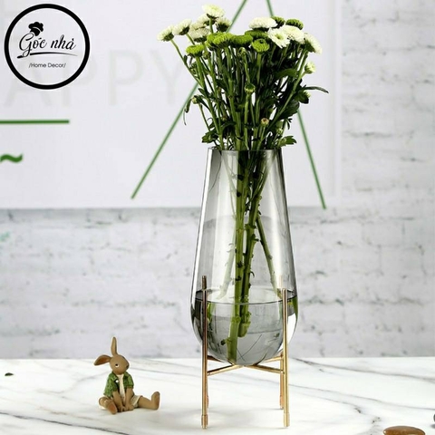 Bình Hoa Thuỷ Tinh Bầu Xám Khói