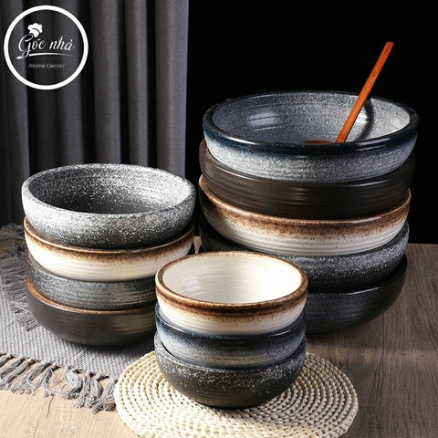 Tô sứ Sashimi men tiêu viền màu - stone