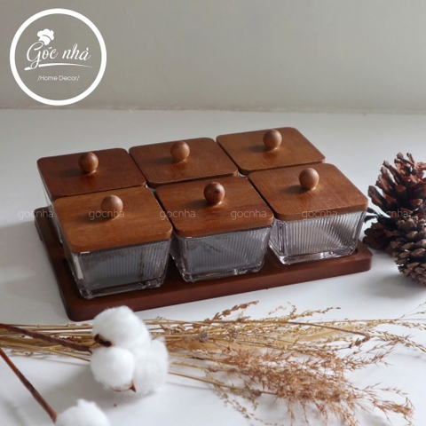 SET 6 hũ mứt khay gỗ