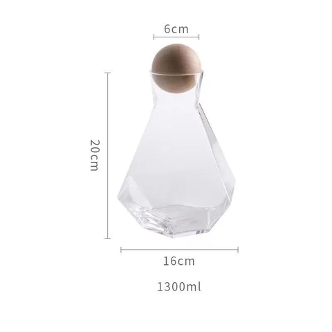 Bình thủy tinh  kim cương nắp gỗ tròn