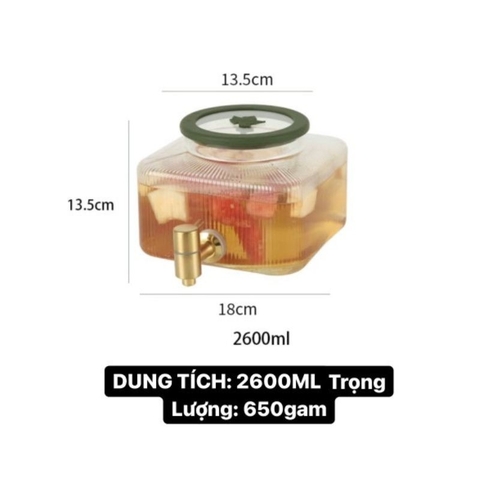 Bình Thuỷ Tinh 2,5L Nắp Lá