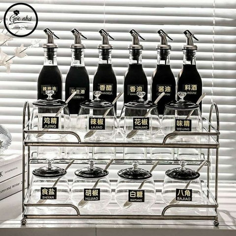 Set gia vị hũ trong khung bạc