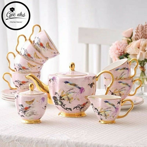 Bộ Trà Ấm Sứ Xương Chim Hồng Cao Cấp