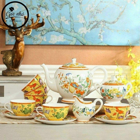 Set tách trà sứ xương Gardenia cao cấp