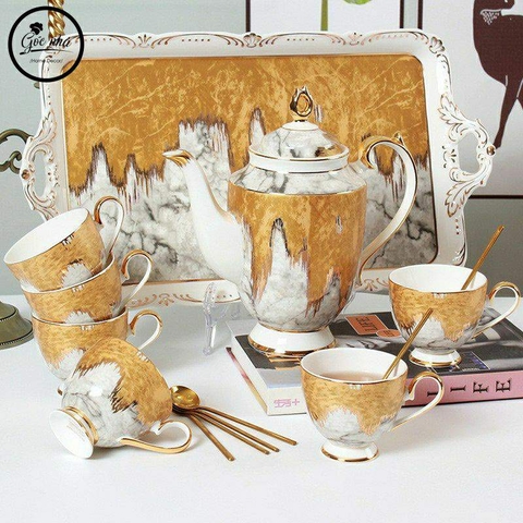 Bộ Trà Ấm Sứ Xương Vàng Kim Cao Cấp