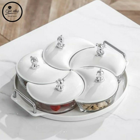 Khay mứt Dragon tròn mâm sứ cao cấp