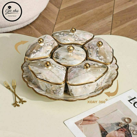 Khay mứt xà cừ 5 cánh- đế xoay