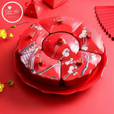 Khay mứt hoa đào đỏ cao cấp