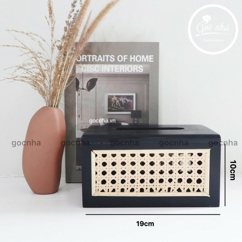 Hộp khăn giấy gỗ mây đan