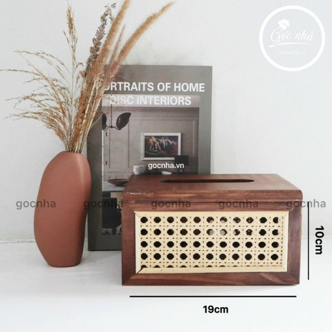 Hộp khăn giấy gỗ mây đan