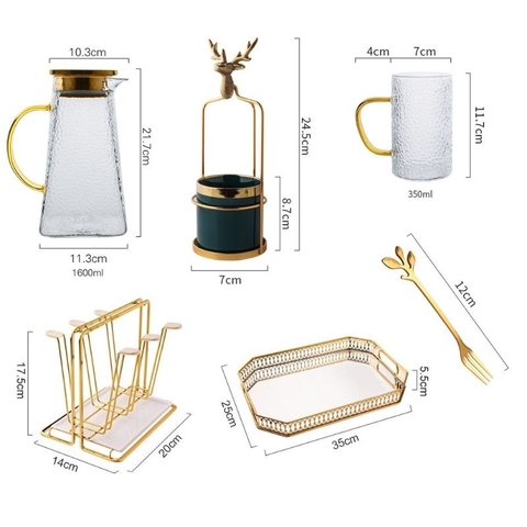 Set Bình Thủy Tinh Khay Gương Kèm Giỏ Nĩa Hươu