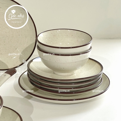 Set chén bát men tiêu Simple Beige 60 món