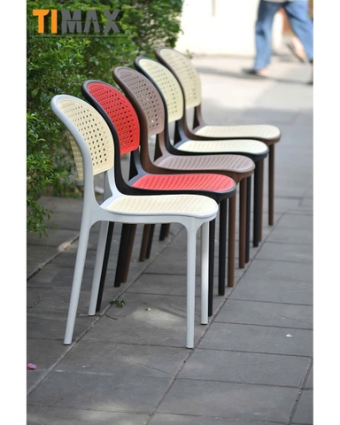 Ghế nhựa đúc lưới giả mây không tay vịn