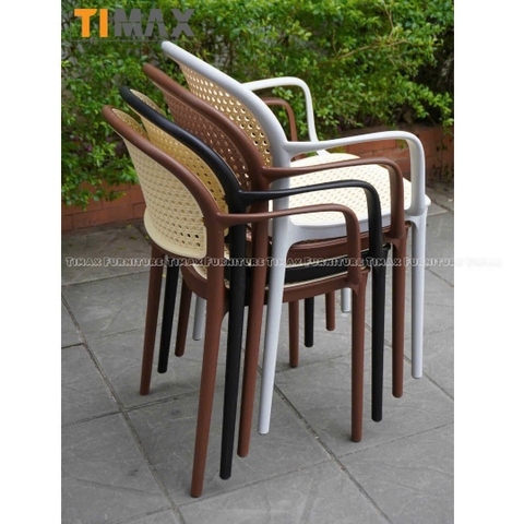 Ghế nhựa đúc lưới giả mây có tay vịn
