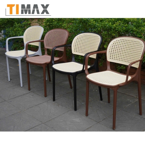 Ghế nhựa đúc lưới giả mây có tay vịn