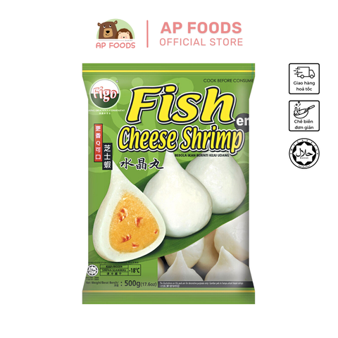 Chả cá nhân phô mai tôm FIGO Malaysia 500g - Fish Cheese Shrimp - Viên Thả Lẩu Malaysia