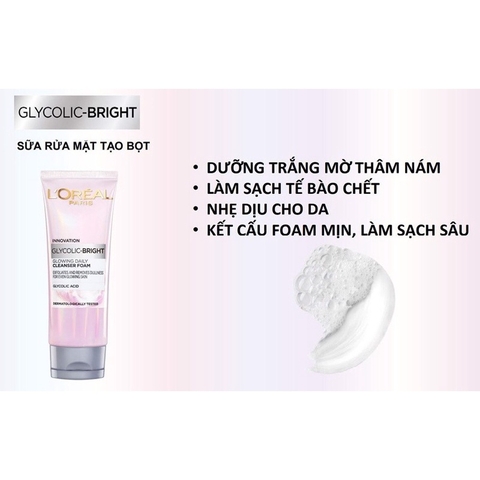 Sữa Rửa Mặt LOreal Paris Glycolic Bright Sáng Da 100ml