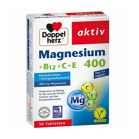 Viên uống Doppelherz Magnesium 400+B12+C+E, hộp 30 viên