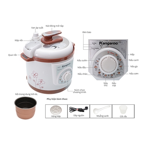 NỒI ÁP SUẤT 6LITS KG 136(LOẠI CƠ- MÀU TRẮNG)