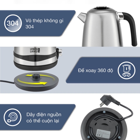 Ấm siêu tốc inox bình siêu tốc inox LEBENLANG LBE2662