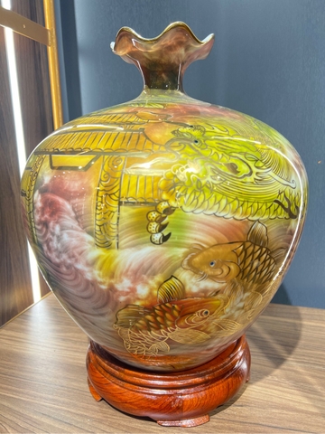 Bình hút lộc H35 cá chép hoá rồng sen hồng