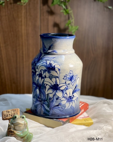 Lọ hoa vẽ tay xanh coban MS03 MNI