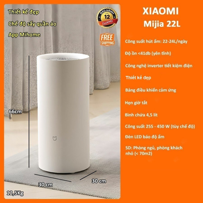 Máy Hút Ẩm Xiaomi Mijia 22L tích hợp cảm biến độ ẩm