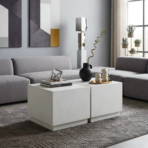 Bàn sofa chữ nhật Two Block Travertine - đá xi măng