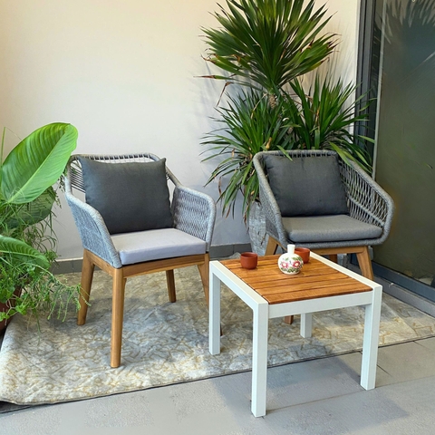 Set bàn ghế cafe đan dây màu xám