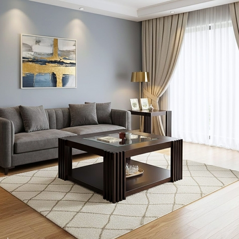 Bàn sofa vuông mặt kính Cherry Wood
