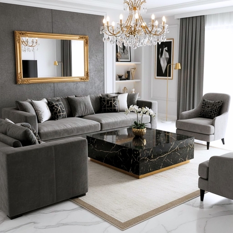Bàn sofa vuông giả đá Blanc