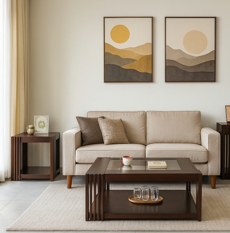 Bàn sofa mặt kính Livin'd Wood