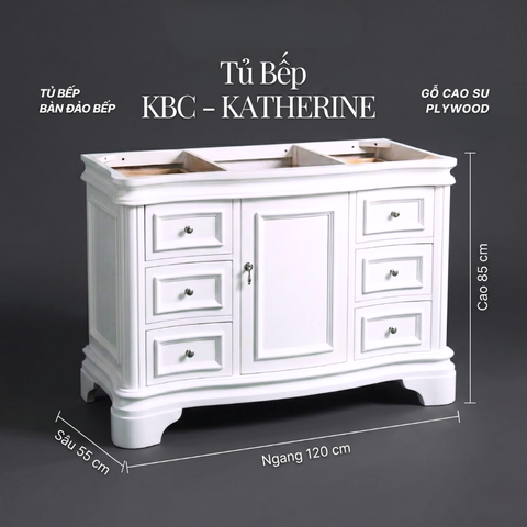 Khung Tủ Bếp & Đảo Bếp Gỗ Katherine màu trắng 48inch
