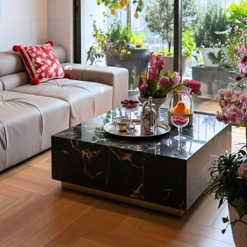 Bàn sofa vuông giả đá sang trọng Black