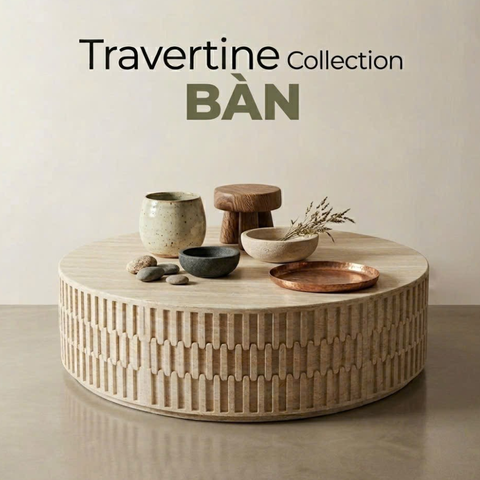 Bàn tròn AeroSphere Travertine  - Đá xi măng