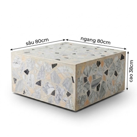 Bàn sofa vuông Terrazzo Block Travertine - đá xi măng